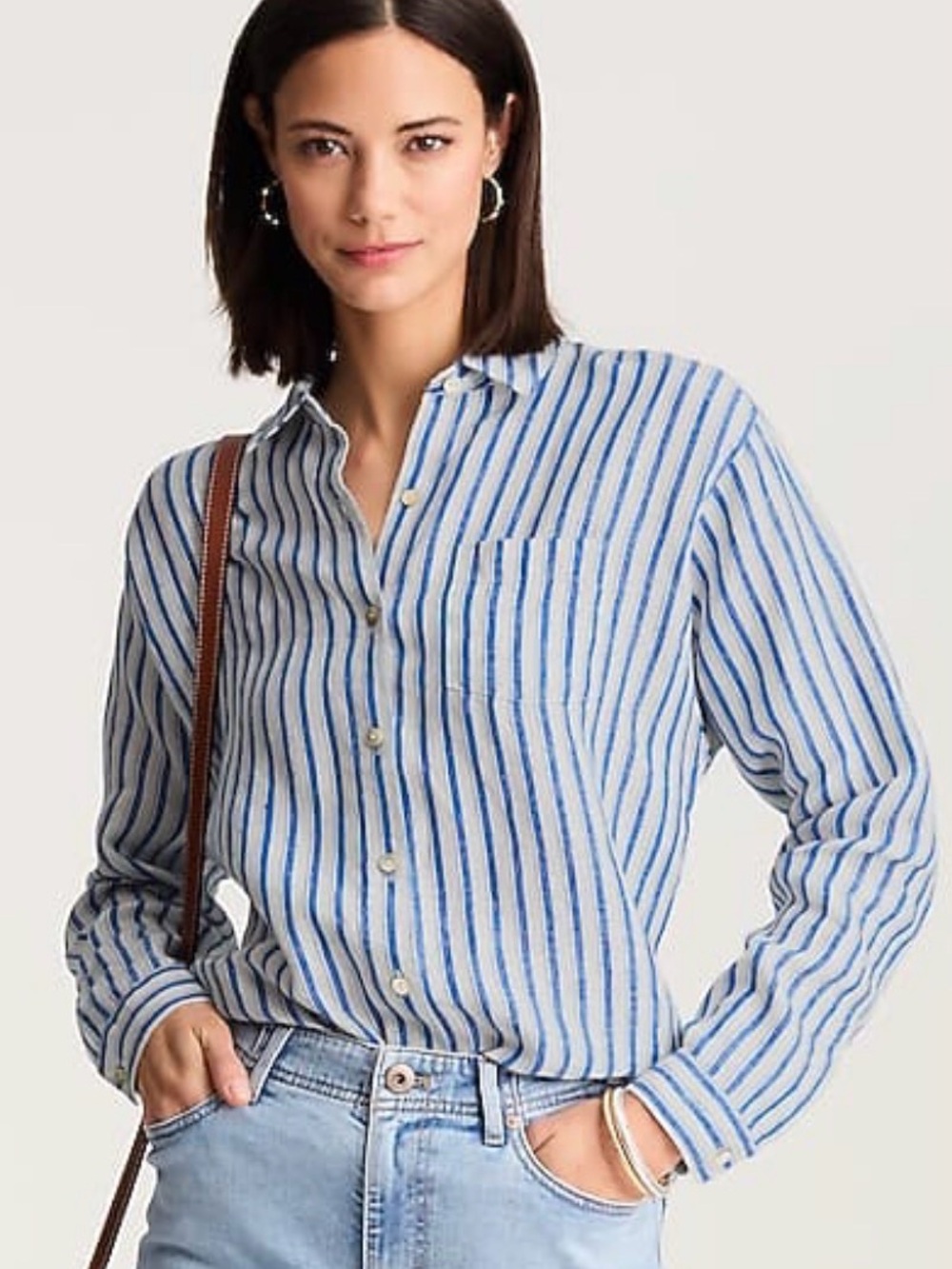 Blue and White Striped Button-Up Shirt